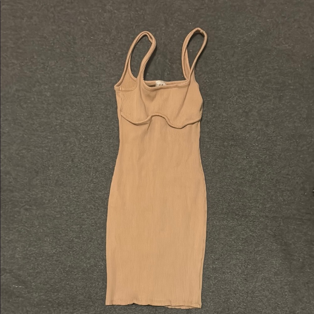Tan Ribbed Bodycon Dress